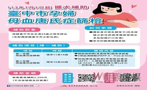 做媽媽最強力後盾!中市衛生局擴大補助孕婦母血唐氏症篩檢