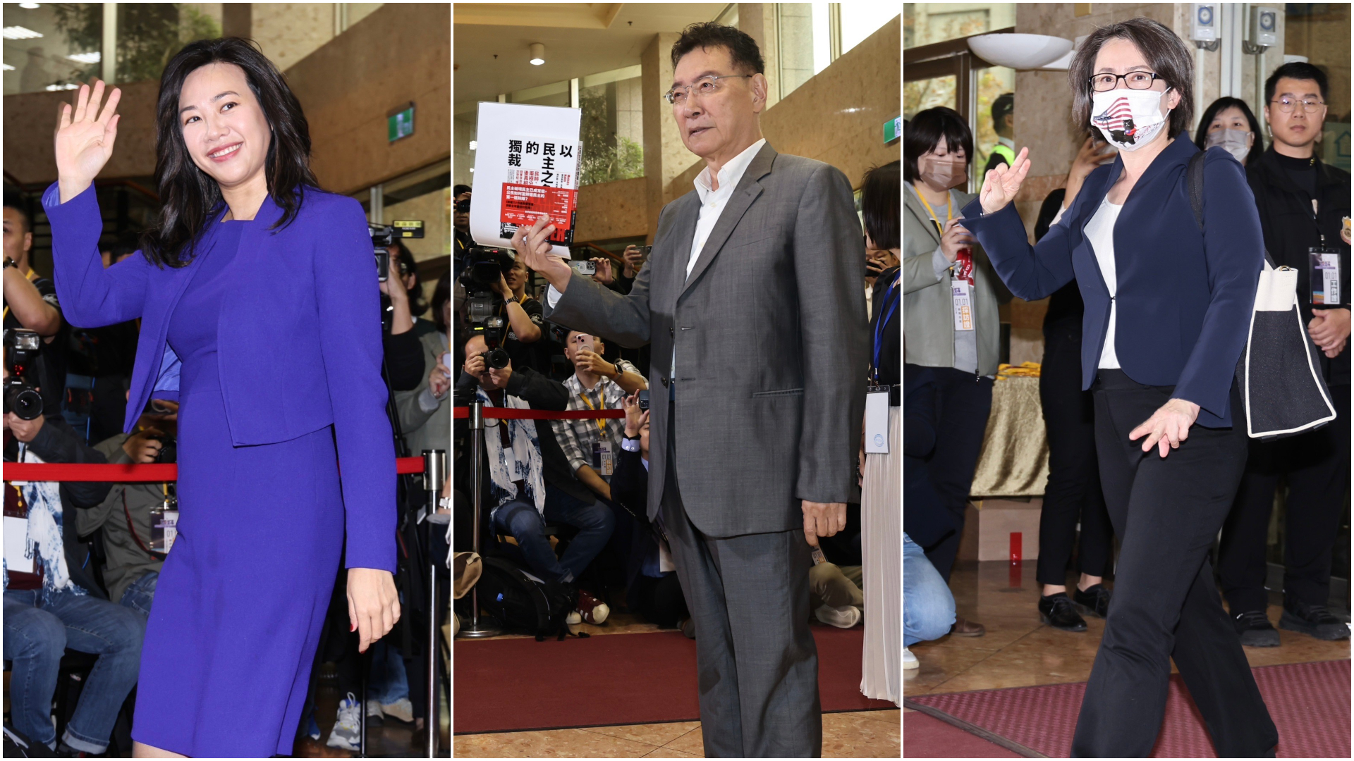 左起民眾黨副總統候選人吳欣盈、國民黨趙少康、民進黨蕭美琴。林啟弘攝
