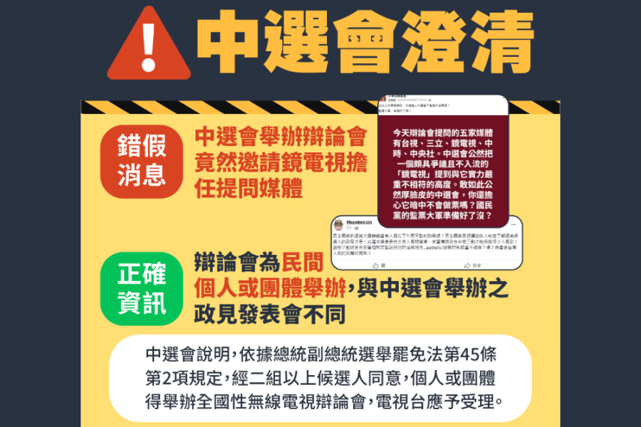 辯論會安插提問人?中選會籲勿以訛傳訛 澄清該場民辦無從邀請 230 照片來源:中選會照片截圖後製