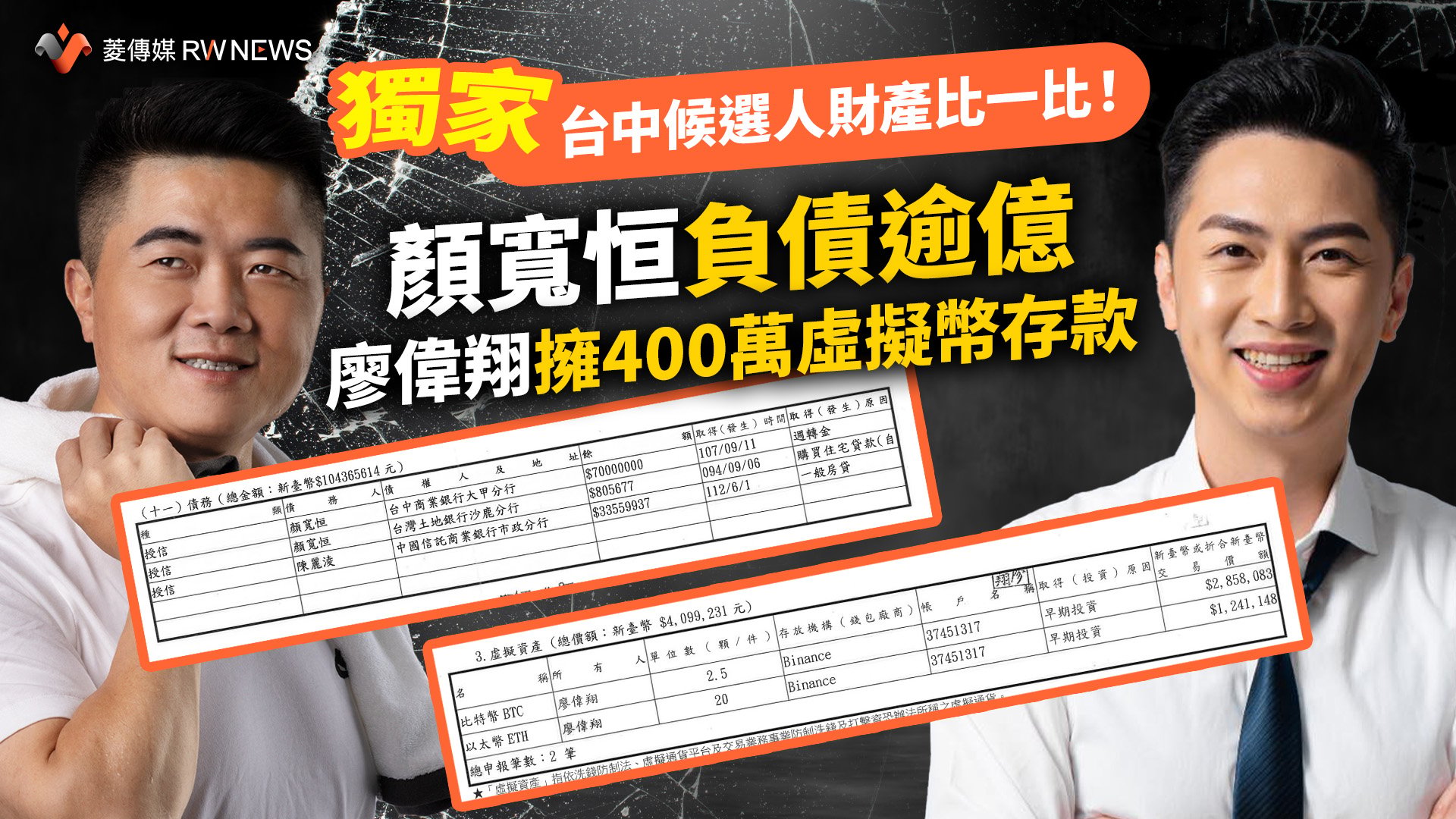 獨家/台中候選人財產比一比!顏寬恒負債逾億 廖偉翔擁400萬虛擬幣存款