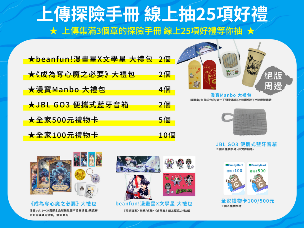 上傳完成的探險家手冊可以線上抽大獎