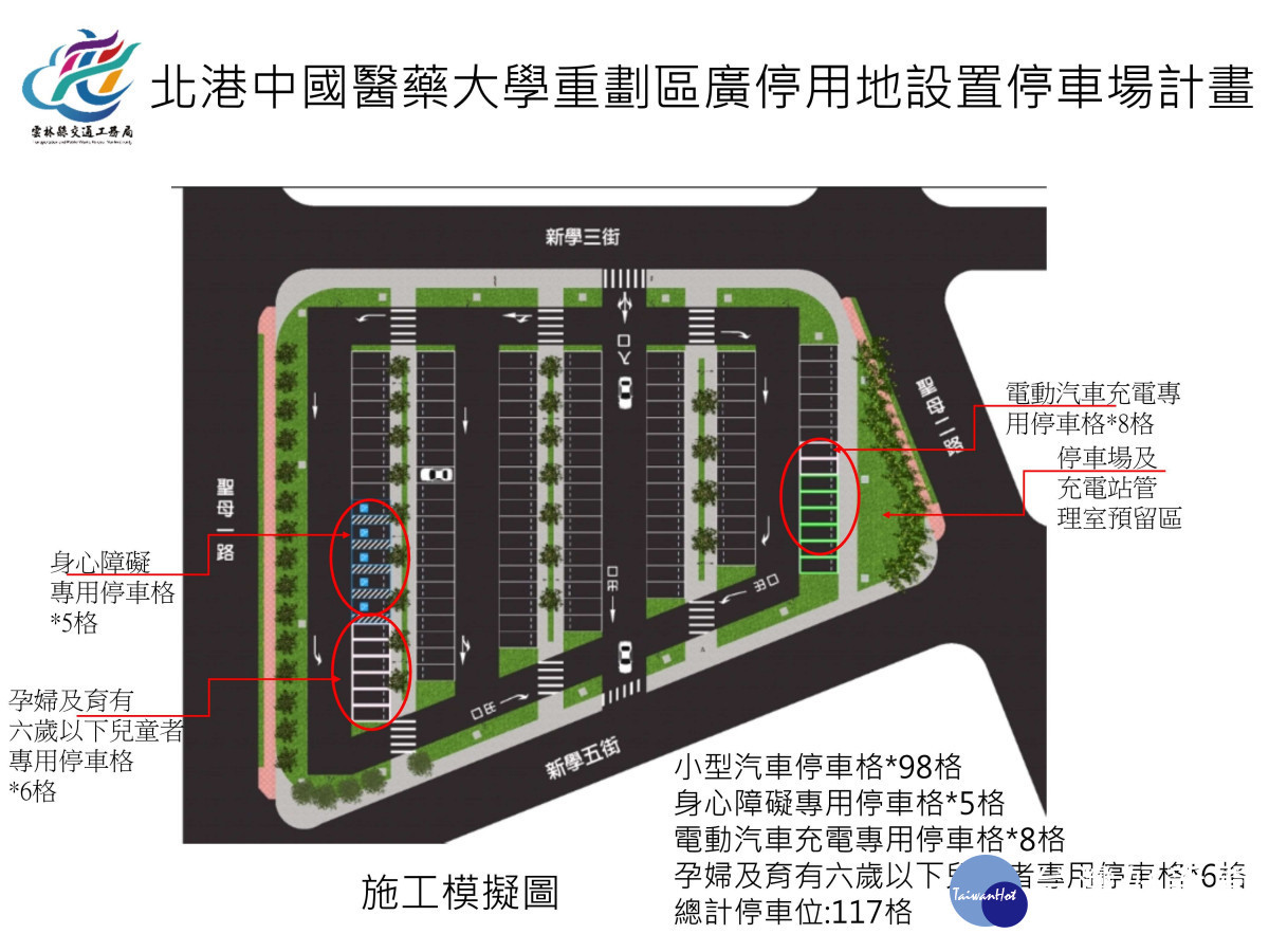 雲林縣北港媽祖醫院旁設置新停車場,總計增加117格停車格/翻攝照片