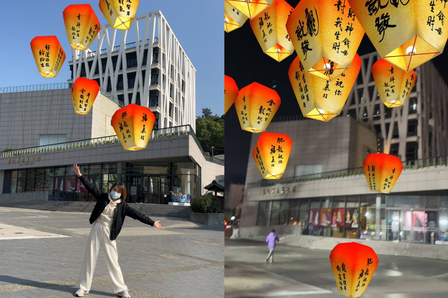 ▲彰化縣立美術館現正展出「請眾仙迎神—宮廟藝術展」，不僅有藝術展演、AI辨識與影像互動遊戲，還有Web-AR擴增實境「放天燈」。（記者張溎壕攝）