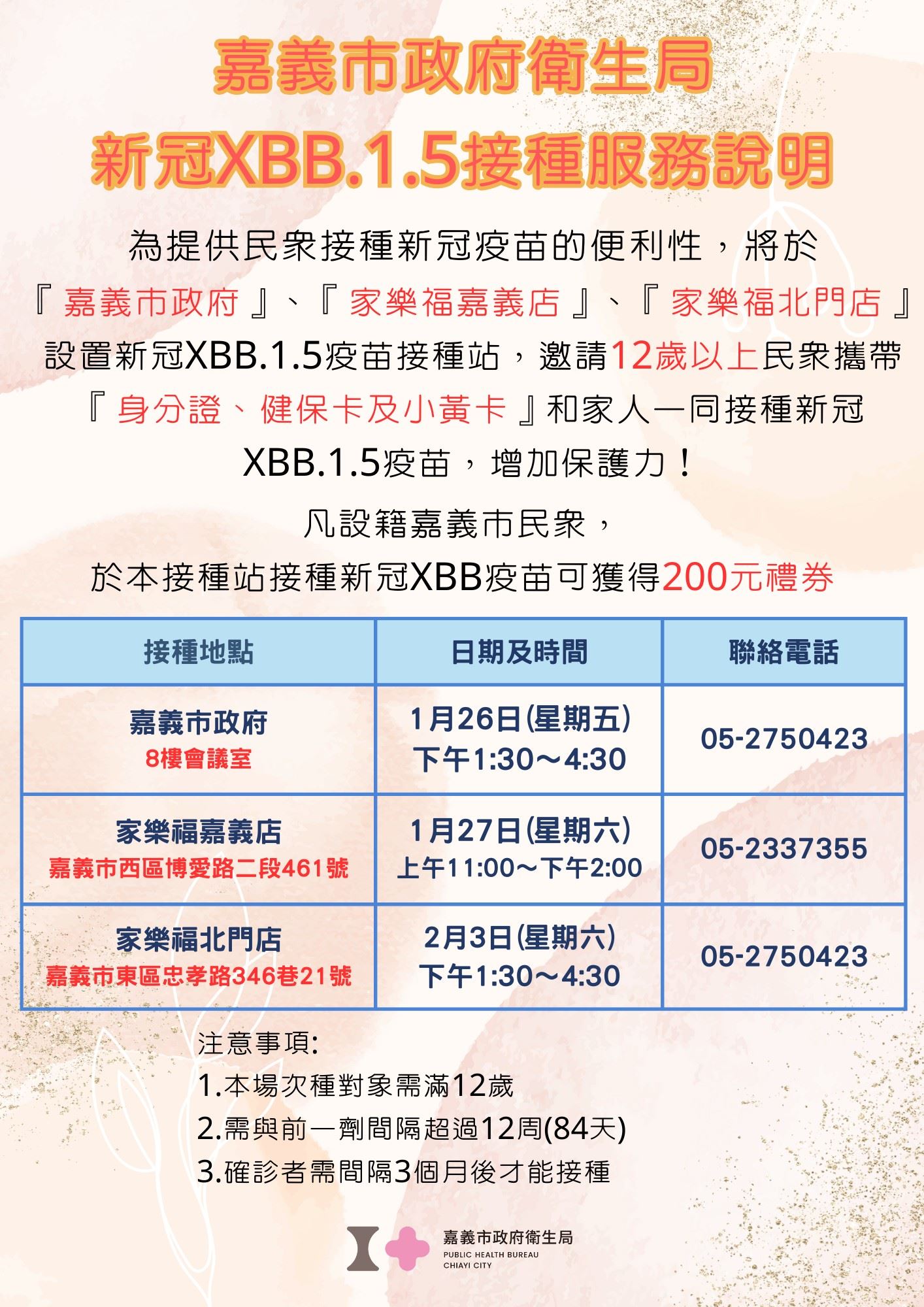 嘉義市獎勵疫苗接種　註冊接種新冠XBB疫苗可獲200元禮券
