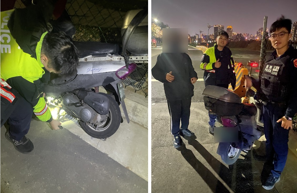 ▲圖說:老翁機車中柱卡死水溝蓋,南屯所員警獲報立即趕赴協助 (圖/台中市政府提供)