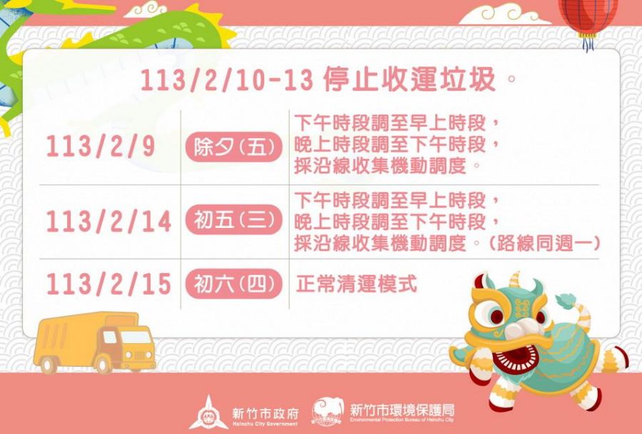 農曆春節連假 竹市垃圾清運時間出爐