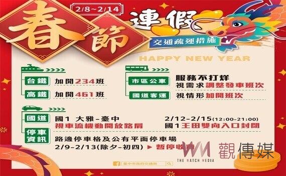 2024春節交通懶人包《龍底甲》!中市府籲多搭大眾運輸