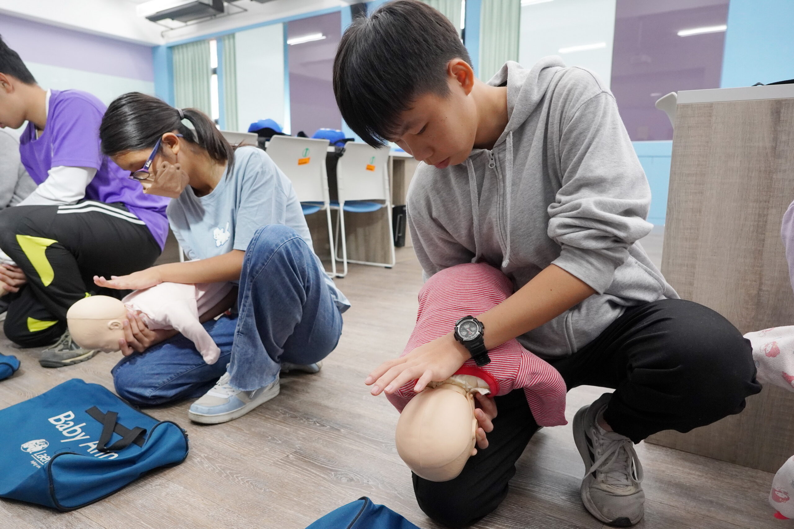 ▲大葉大學護理系辦理基本救命術證照班。（記者張溎壕攝）