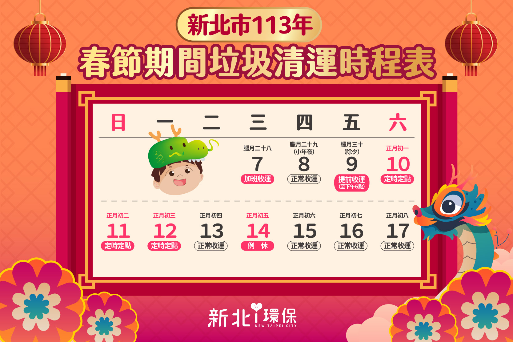 年假即將到來　新北清潔隊明日加班收運　初一至初三停收期間設71處定點站