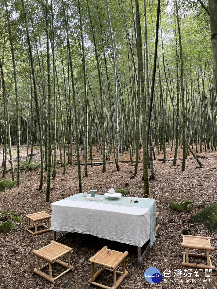 竹林下的茶席難得一見。(縣府提供)