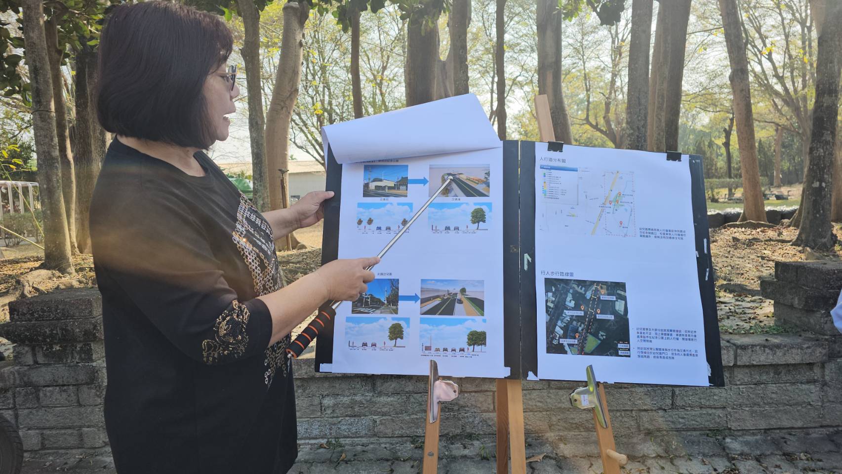 ▲永靖鄉公所將爭取國土署補助，進行永靖國小通學步道及社區人行環境改善計畫，邀請工程公司設計師蕭佳貞進行簡報，希望提案計畫能順利。（記者張溎壕攝）