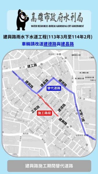 三民區建興路下水道即將整修 施工期間約一年 將進行分階段道路管制
