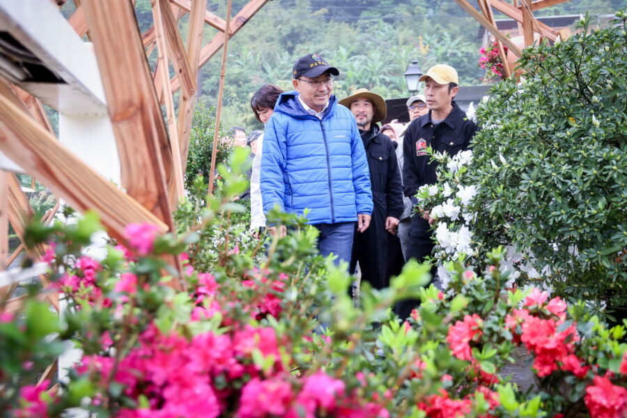 圖/侯友宜參觀2024新北萬金杜鵑花展,感受花藝與庭園造景設計之美。(新北市政府新聞局提供)
