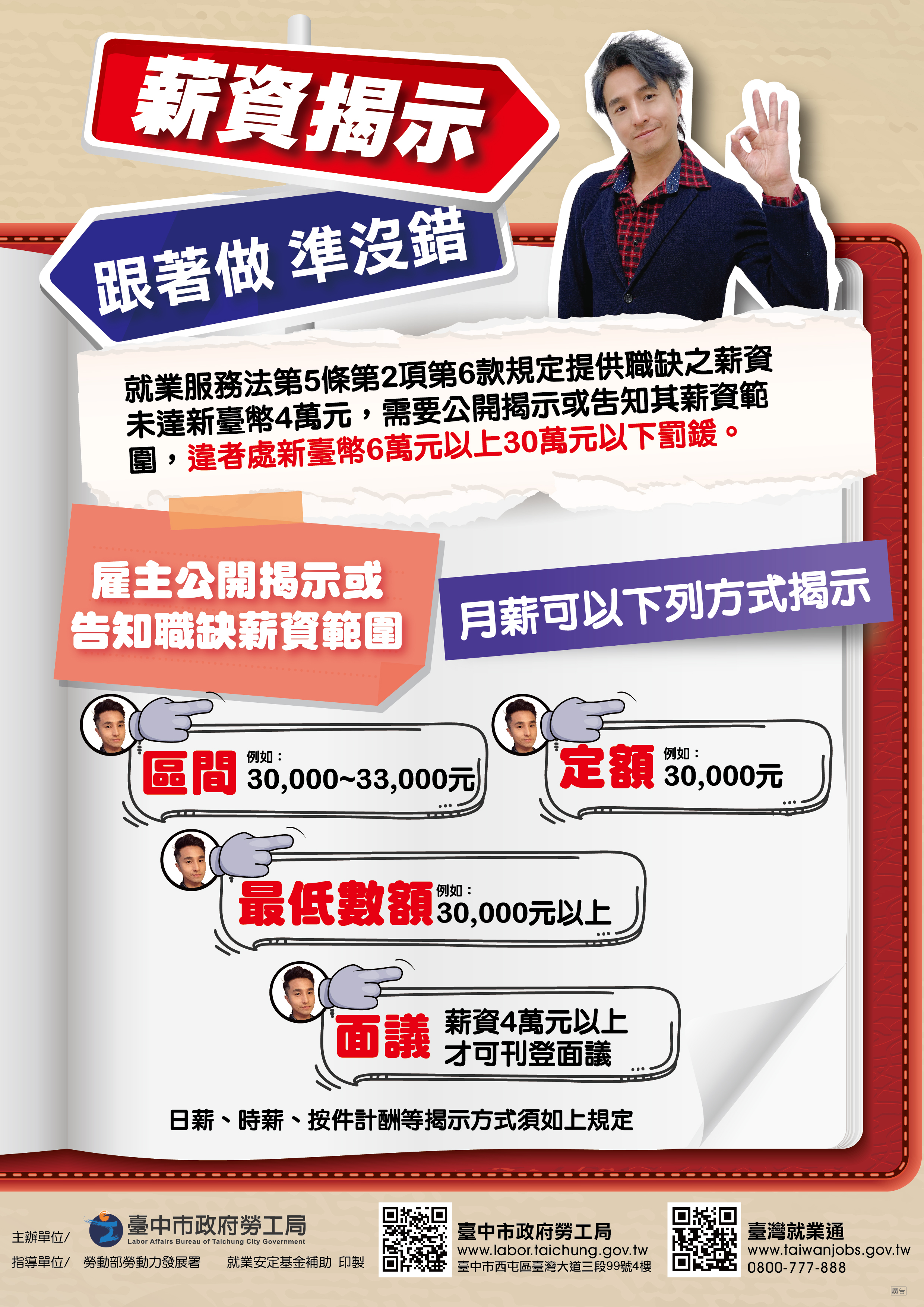 中市勞工局提醒雇主「徵才薪資」須揭示 刊登面議需逾4萬元以上