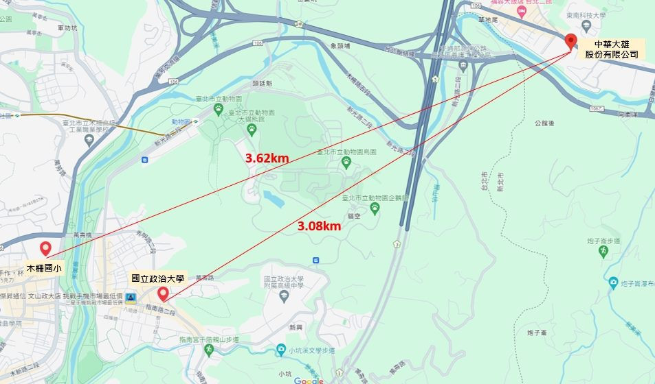 新北深坑2月20日火災發生地與台北市府環保局空品採檢地點相對位置圖(圖/台北市府環保局)