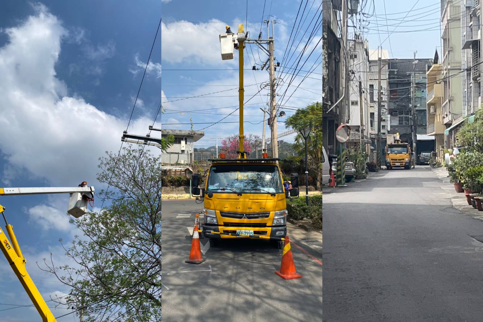 ▲二水老街旁巷弄光明路近中午時電線杆突然傳出3次「爆裂聲」,造成131戶停電。(民眾提供)