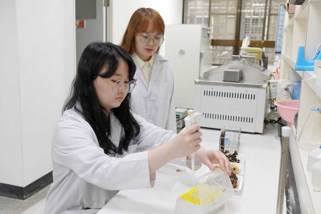 ▲大葉大學藥保系學生做實驗。（記者林郁芯翻攝）