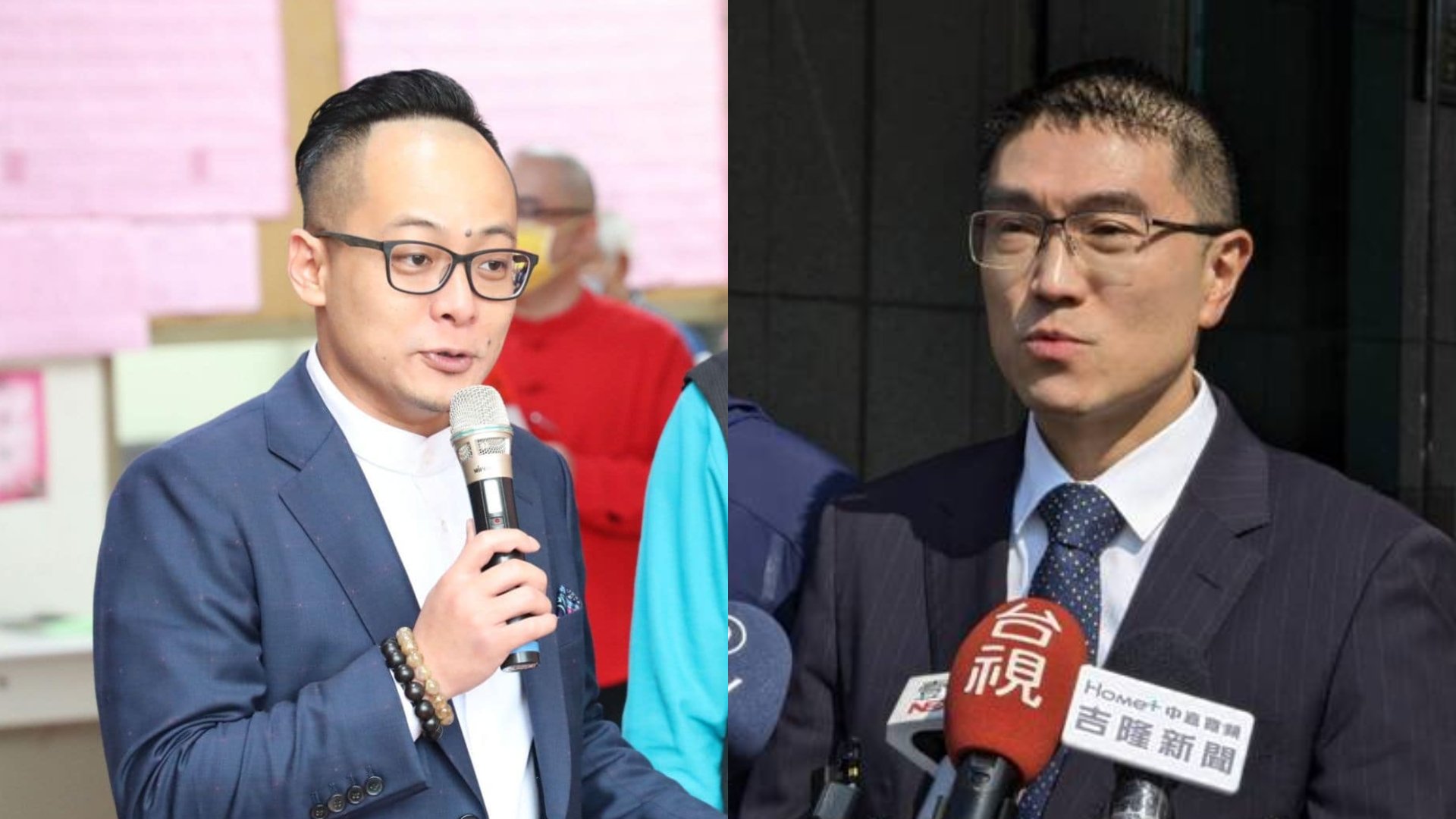 民進黨基隆市議會黨團指控謝國樑(右)動員二信要罷免議長童子瑋(左),遭謝國樑否認。翻攝童子瑋臉書、中央社資照