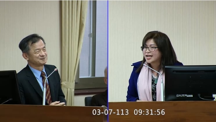 麥玉珍質詢喊「你們比較親中」,讓邱太三忍不住大笑。翻攝自國會頻道