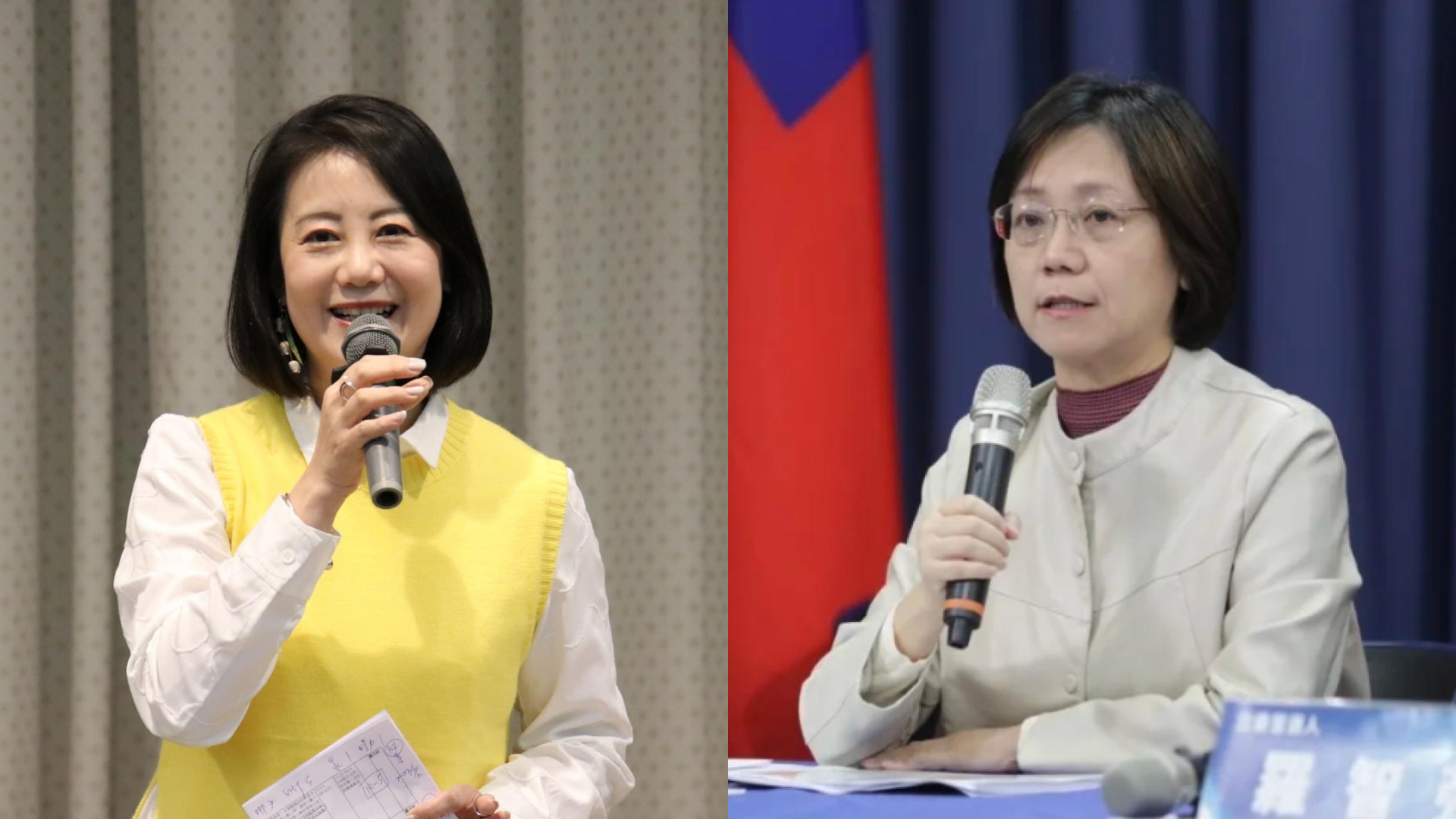 國民黨立委翁曉玲(右)提案總統大選改二輪投票,民進黨立委吳思瑤(左)批「驚世立委」要自己好好檢討。右圖國民黨文傳會提供、左翻攝吳思瑤臉書