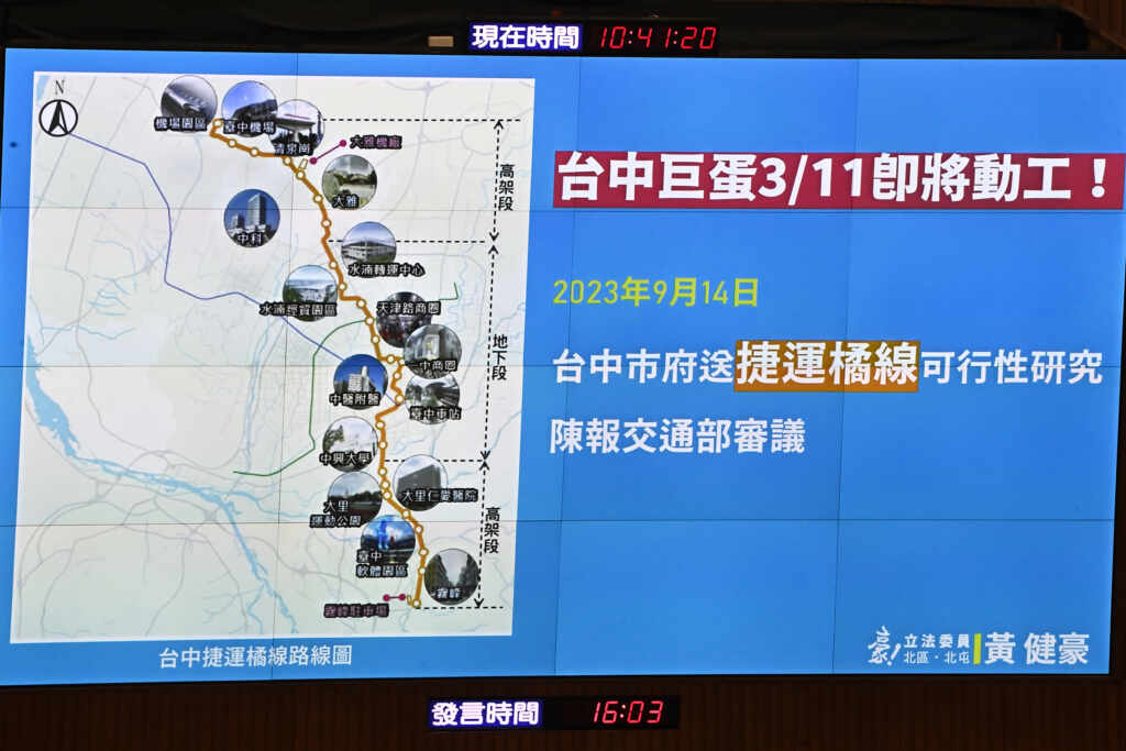 ▲黃健豪表示,下週一台中大巨蛋將要施工,希望橘線也能早日核定、開工,讓市民可以搭捷運逛巨蛋。(記者 張玉泰攝)