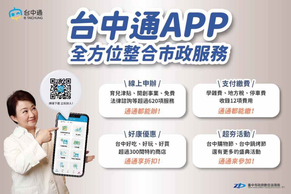 ▲台中通APP全方位整合市政服務。(台中市政府提供)