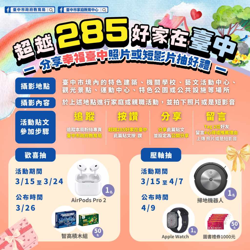 ▲中市教育局臉書抽獎圖卡。(台中市政府提供)