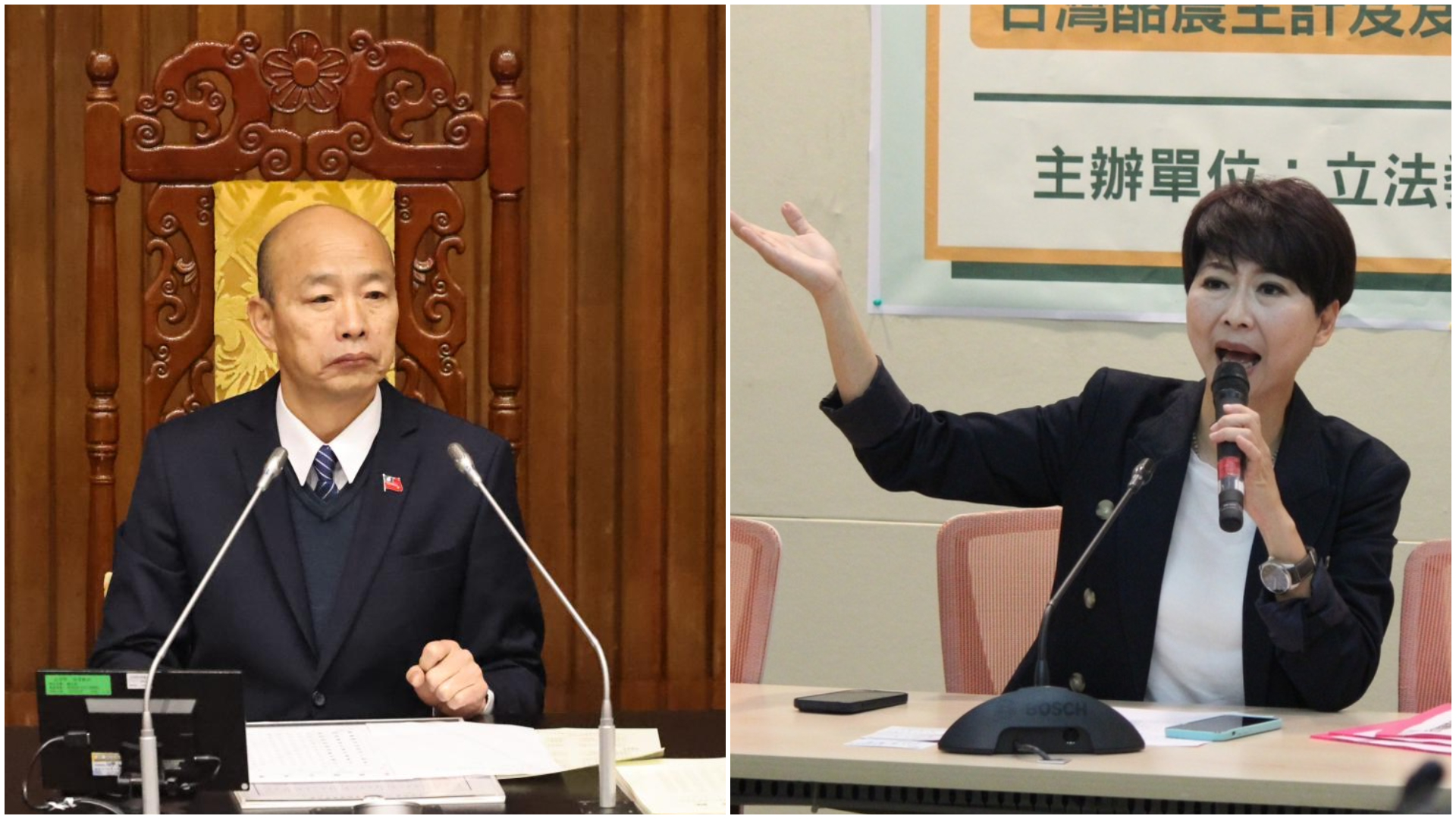 左圖立法院長韓國瑜,右圖綠委陳亭妃。資料照片/林啟弘攝、陳亭妃臉書