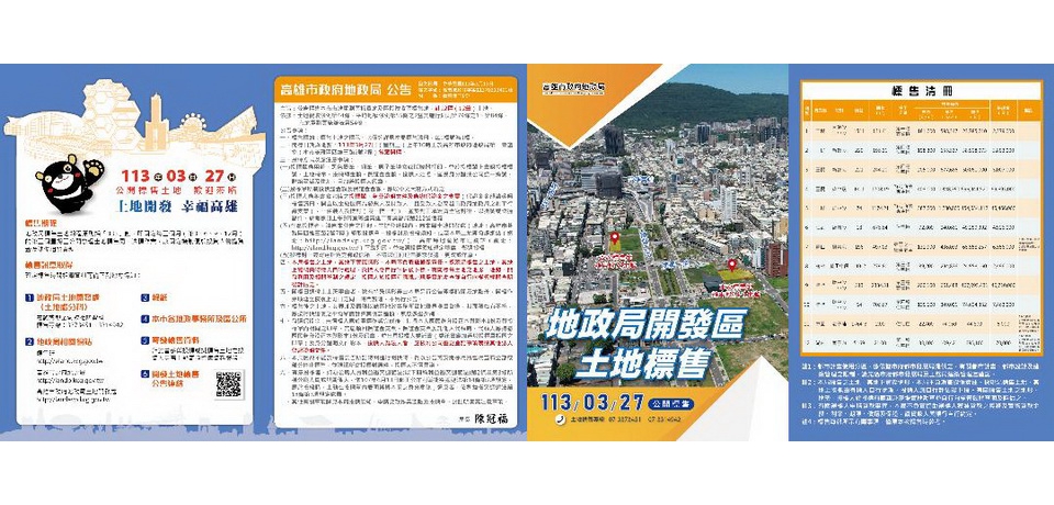 高雄市政府地政局3月27日標售12標12筆優質建地