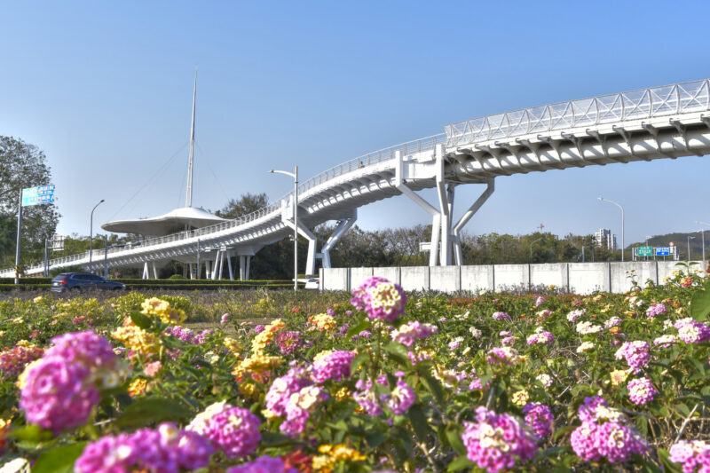 新妝逢春正嬌豔   左營翠華自行車景觀橋    城市美景盡收眼底