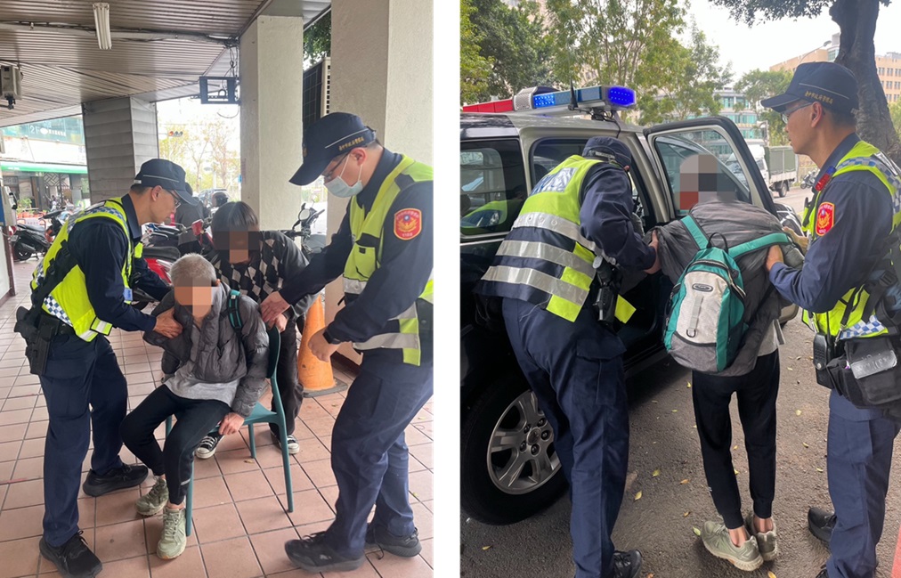 ▲圖說:員警將迷路老翁扶至椅子坐下,並以警車將其載返住處 (圖/台中市政府提供)