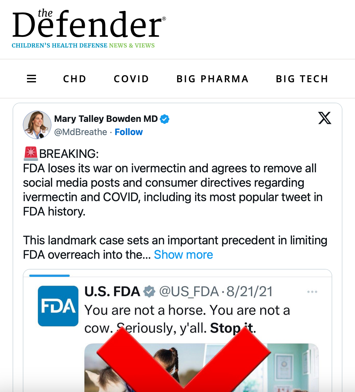 FDA、伊維菌素訴訟和解！FDA需刪除抗伊維菌素所有貼文