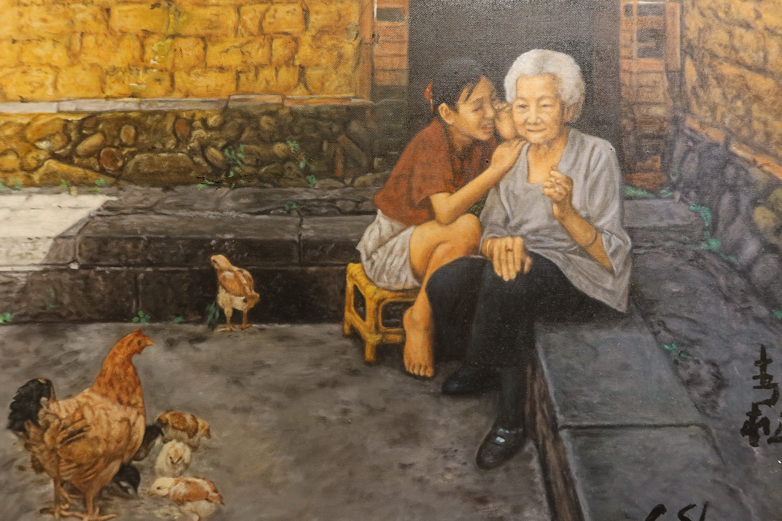 ▲彰化生活美學館舉辦「愛心畫家柳清松作品回顧展」，柳清松以細膩兼具豪邁的繪畫技巧呈現鄉村景觀。（記者張溎壕攝）