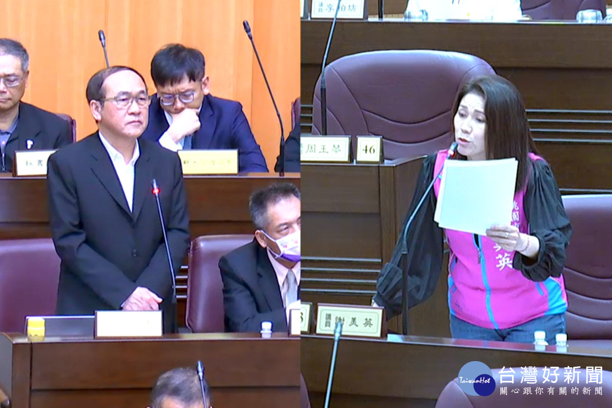 桃園市議員謝美英質詢警察局長吳坤旭。