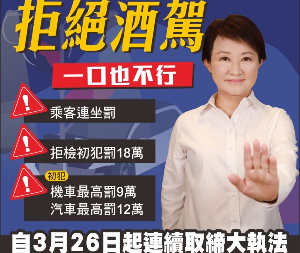 ▲圖說:中市警於3月26日起執行「防制酒後駕車專案」,媽媽市長親上宣導 (圖/台中市政府提供)