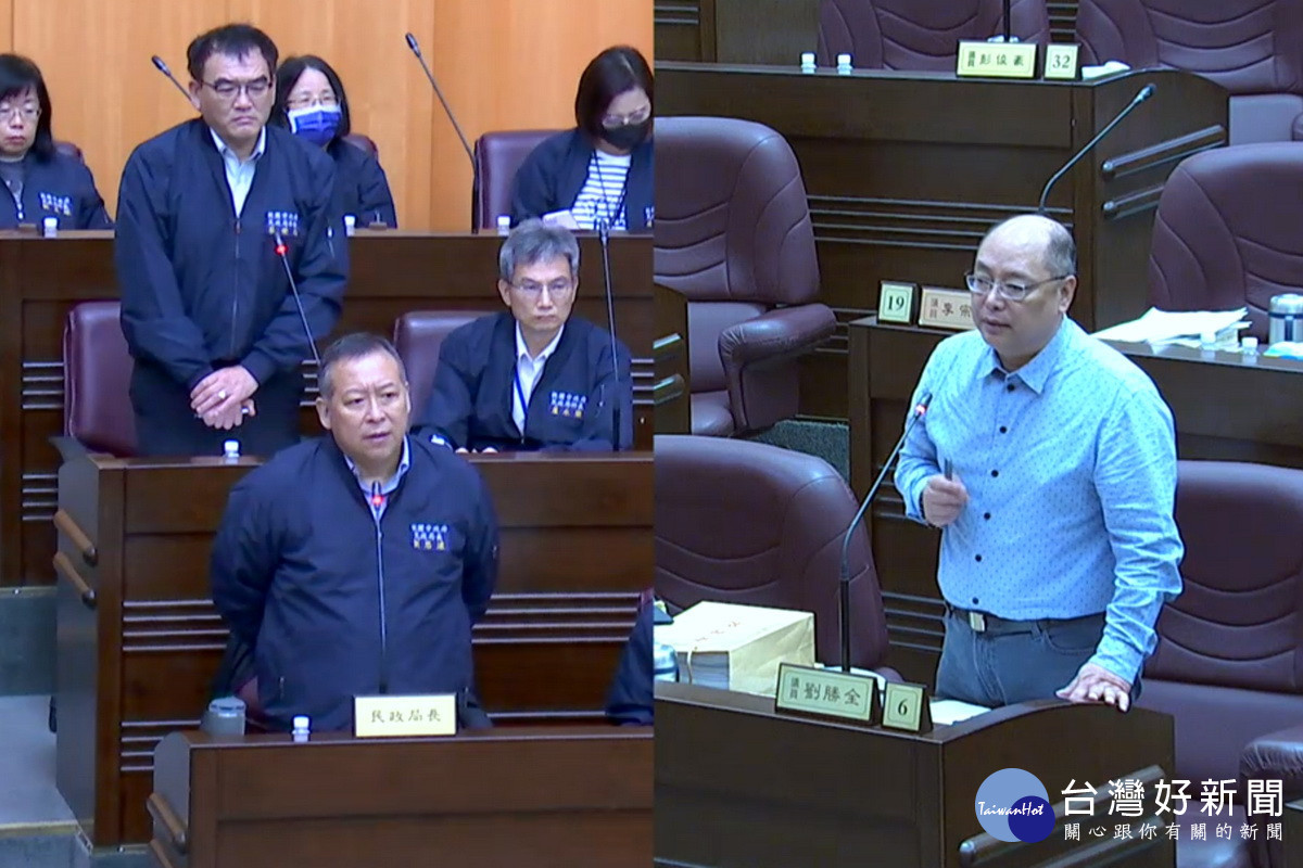 針對蘆竹第11號公墓遷葬議題,桃園市議員劉勝全於議事堂上進行質詢。<br /><br />