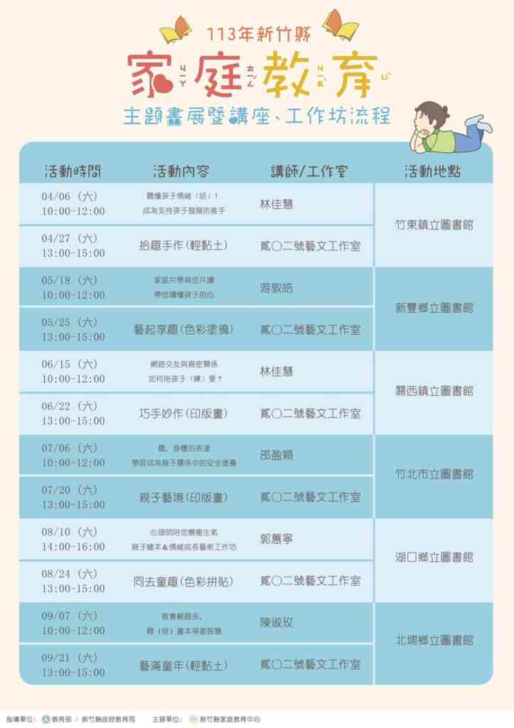 ▲主題書展暨講座、工作坊流程。（教育局提供）