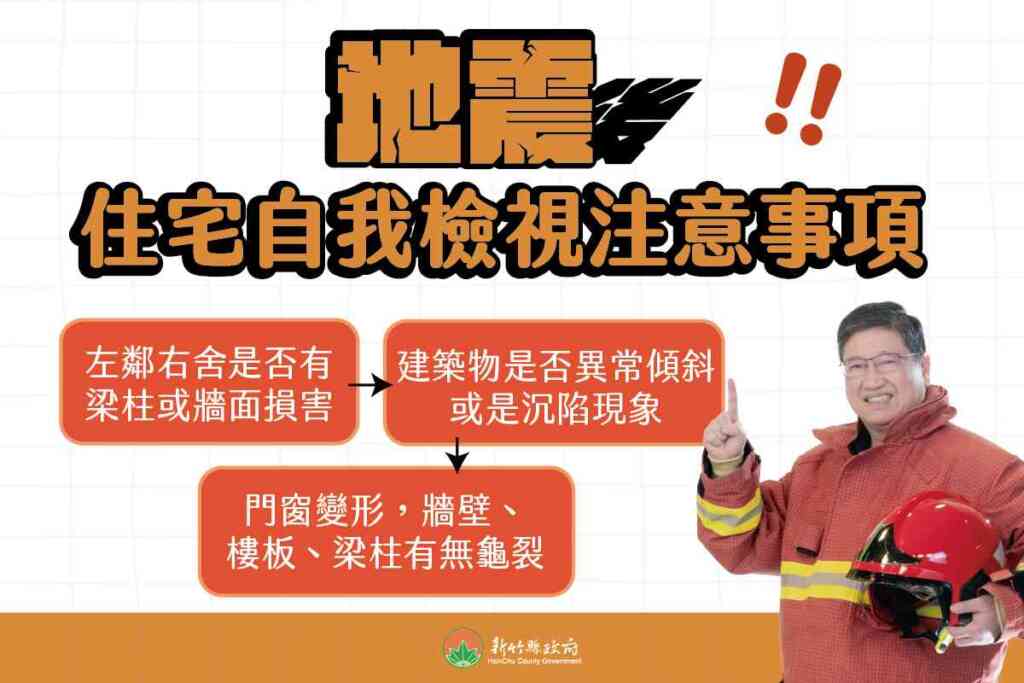 ▲新竹縣政府工務處也特別製作圖卡方便民眾檢視,並依「災害後危險建築物緊急評估辦法」啟動建築物緊急評估機制。(新竹縣政府提供)
