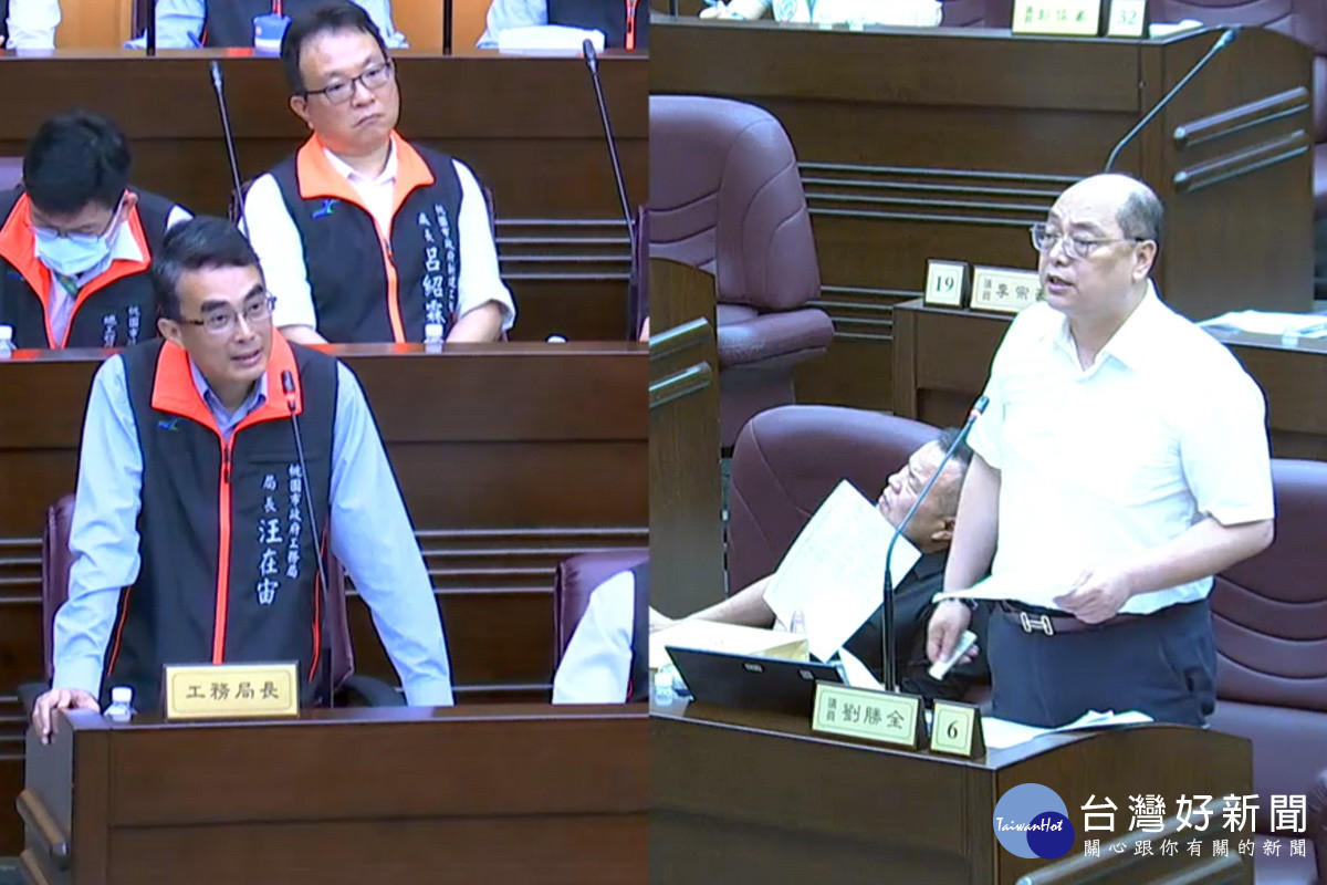 針對地方建設議題,桃園市議員劉全質詢市府工務局長汪在宙。