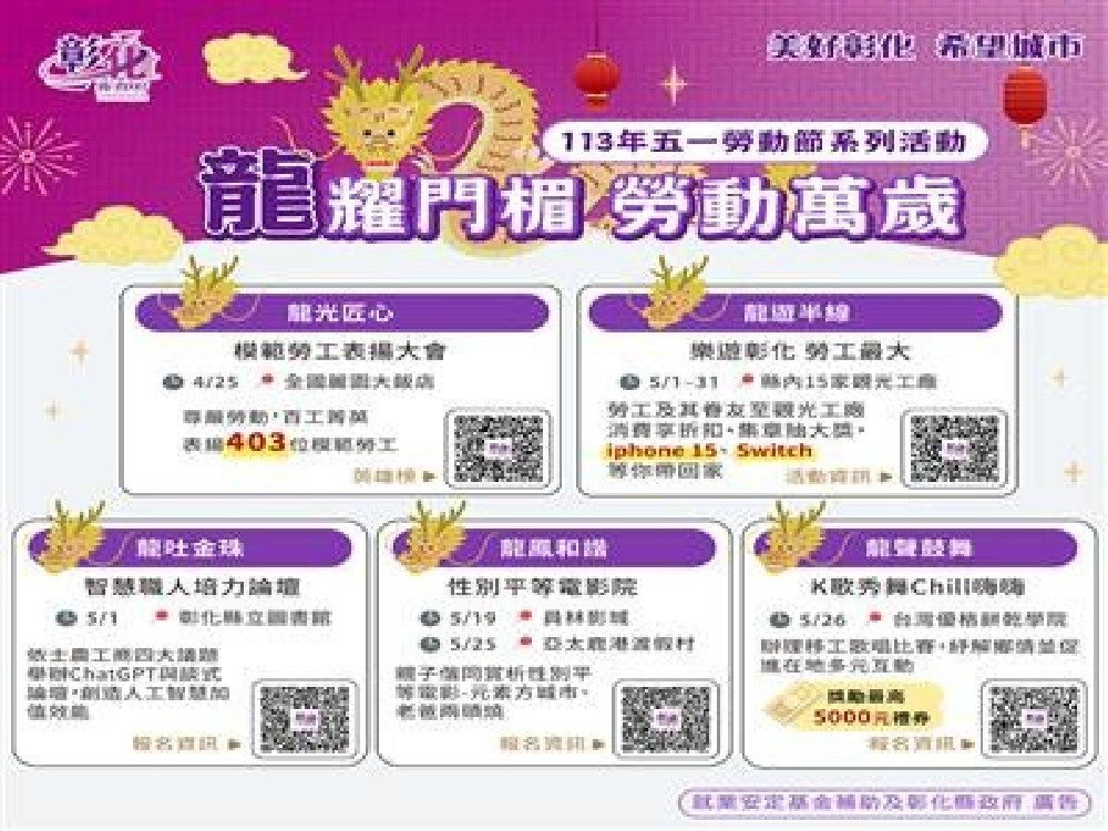 彰化縣府邀勞工共襄佳節「龍耀門楣 勞動萬歲」躍出勞動生命力！