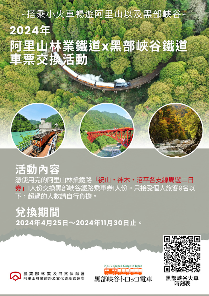 雙享旅遊券 搭小火車暢遊阿里山及黑部峽谷