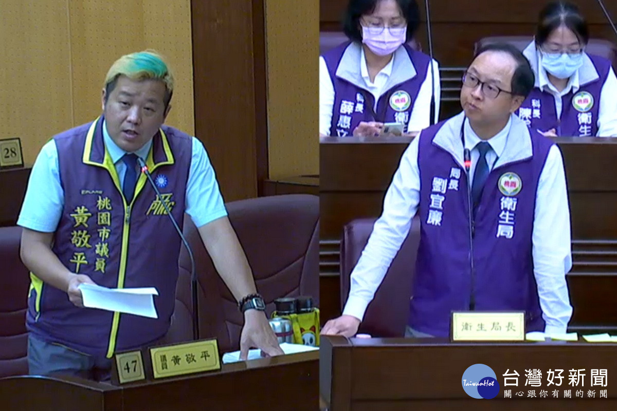 針對醫療量能不足,桃園市議員黃敬平質詢衛生局長劉宜廉。