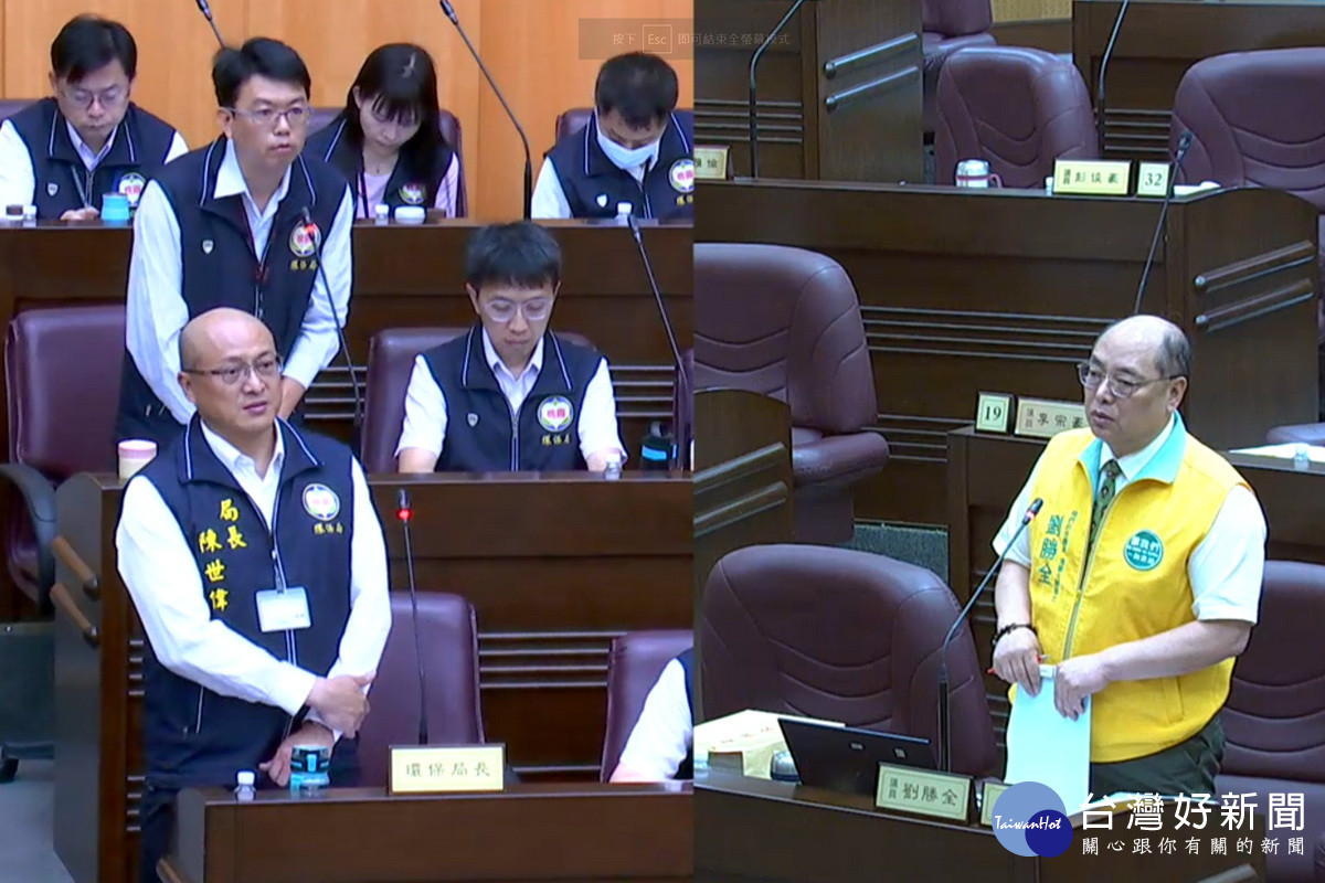 針對無碳城市、淨零議題,桃園市議員劉勝全質詢環保局長陳世偉。