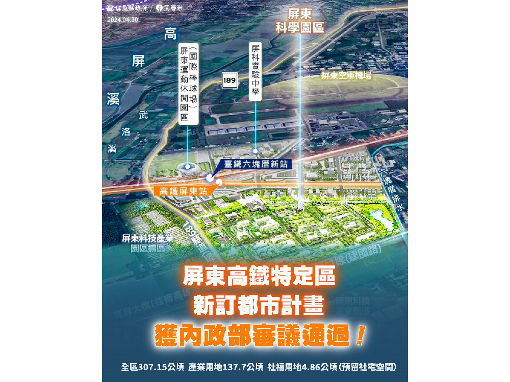 高鐵延伸屏東新訂都市計畫獲內政部審議通過  屏東星特區超躍進！