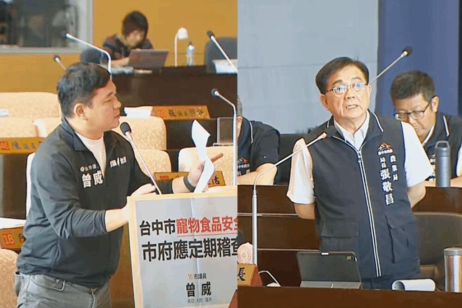 曾威關心毛小孩食安盼有認證 張敬昌迴避質詢甩鍋農業部 256 照片來源:台中市議會直播截圖