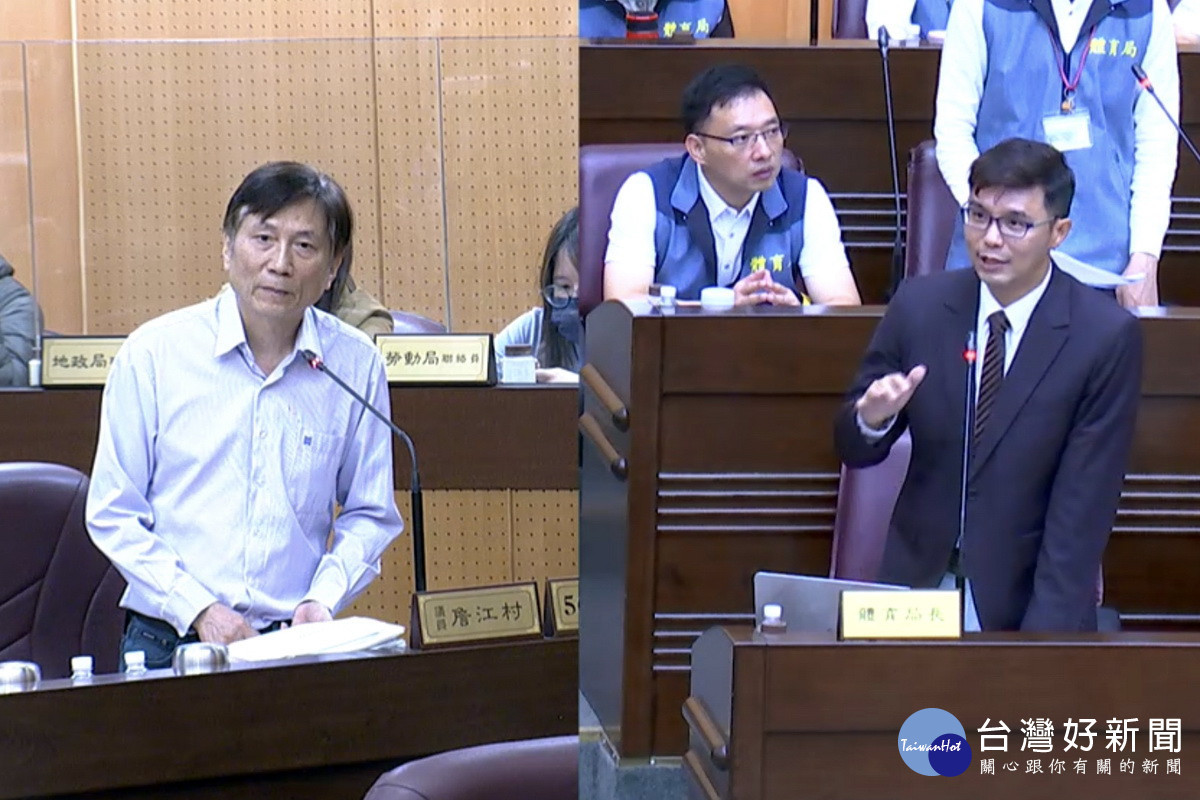 關心體育發展,桃園市議員詹江村質詢市府體育局長許彥輝。