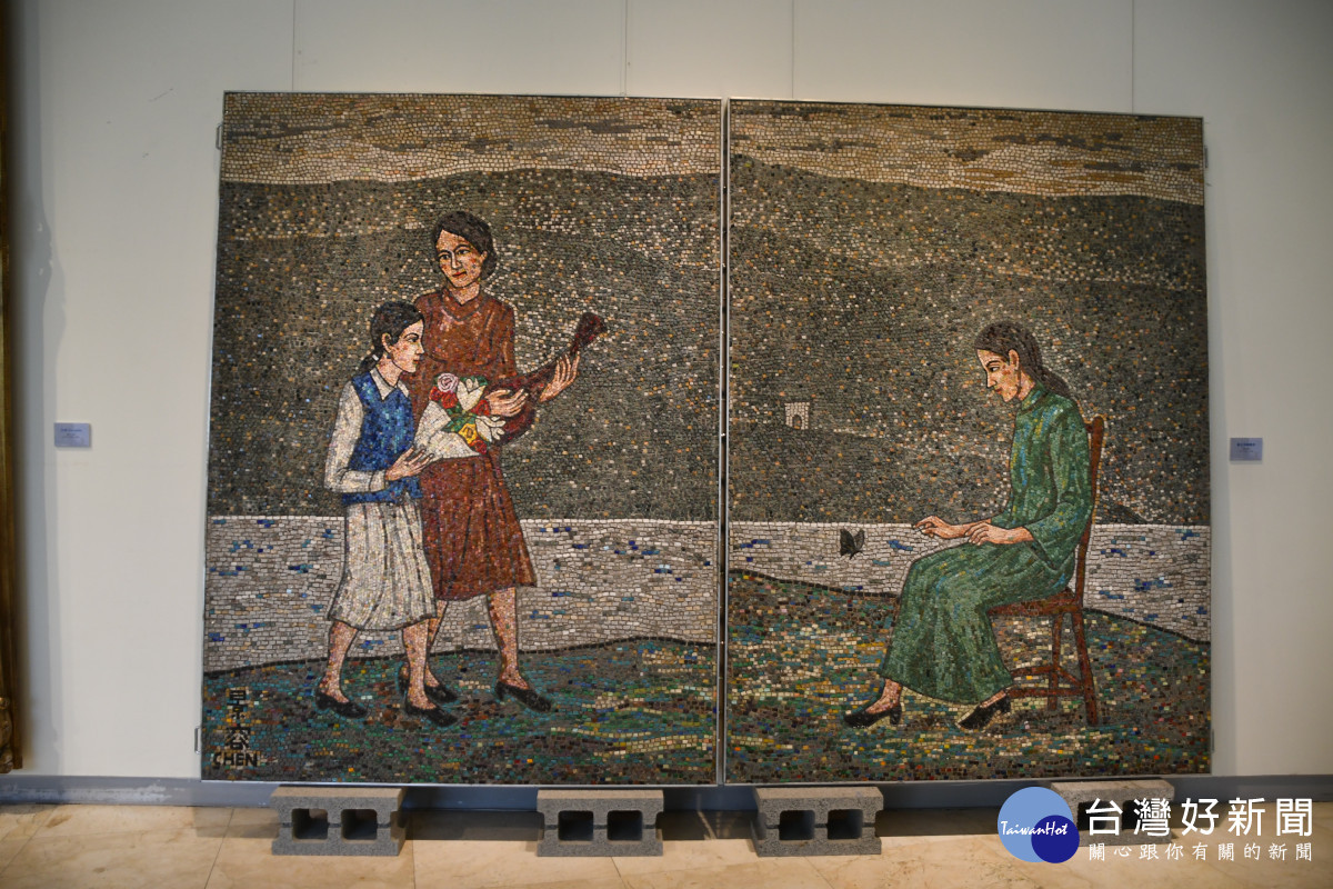 台灣國寶級藝術家陳景容90還鄉紀念展，馬賽克刻畫作品。圖／記者鄧富珍翻攝