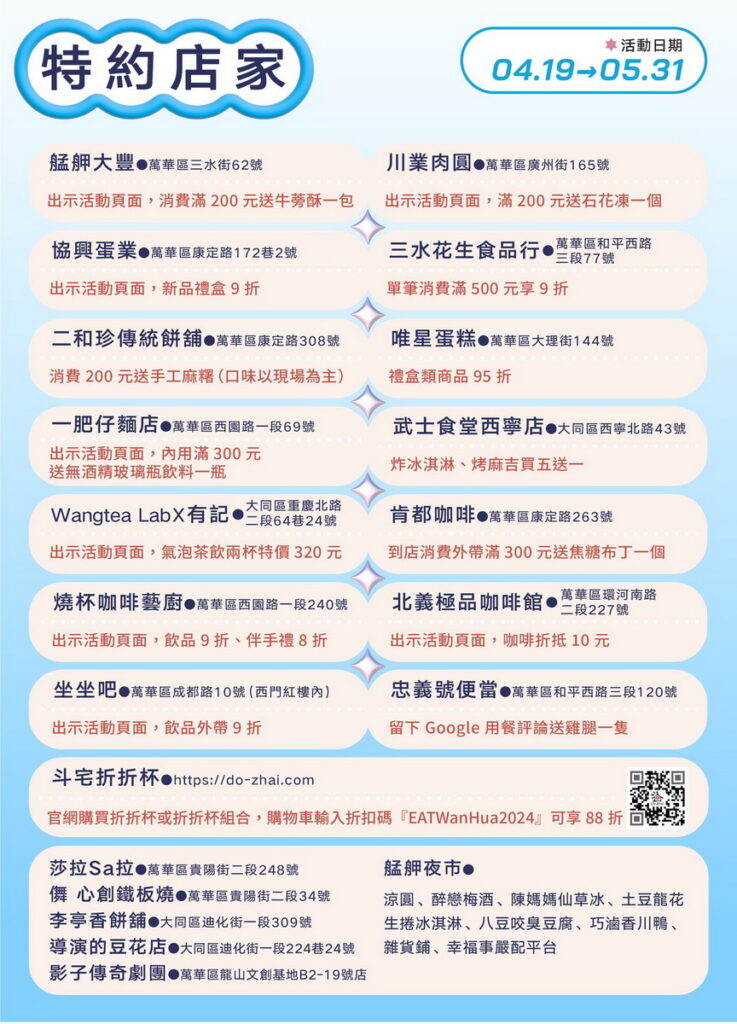 大口吃萬華-活動特約店家名單