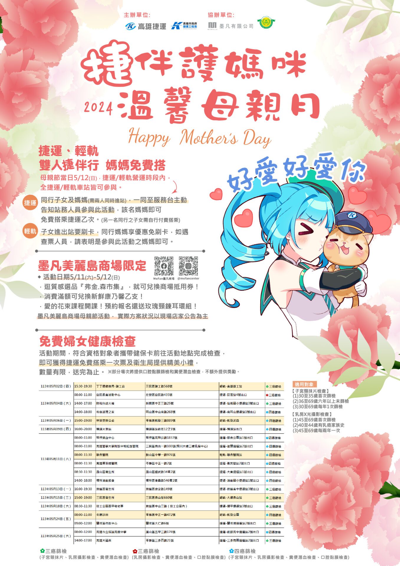 溫馨母親節 雙人同行　媽媽免費搭高雄捷運及輕軌