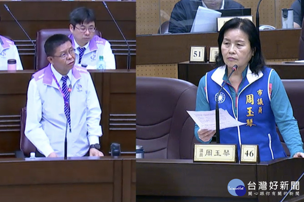 針對機捷運量,桃園市議員周玉琴於議事堂進行質詢。